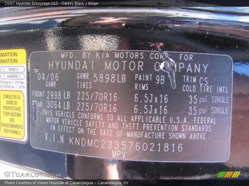 Galaxy Black / Beige 2007 Hyundai Entourage GLS