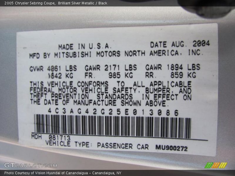 Brilliant Silver Metallic / Black 2005 Chrysler Sebring Coupe