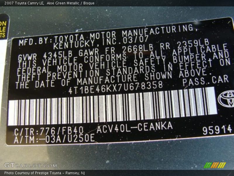 Aloe Green Metallic / Bisque 2007 Toyota Camry LE