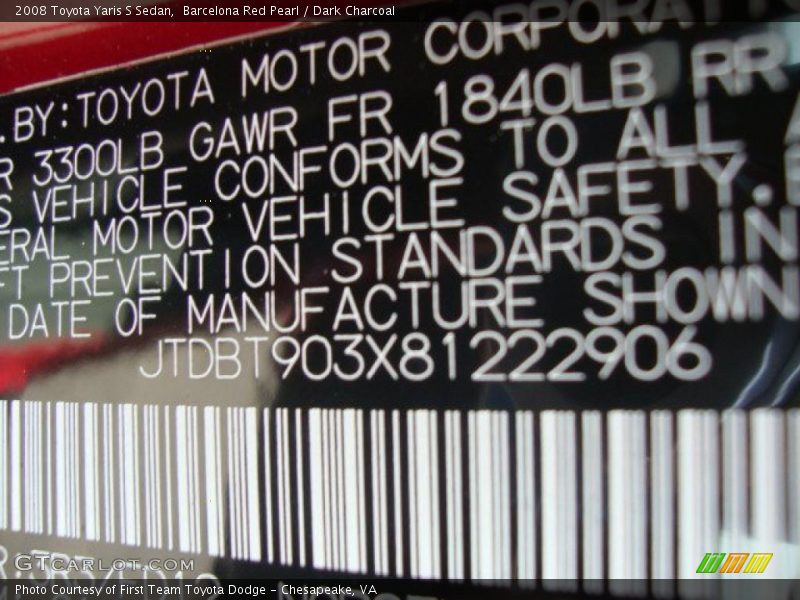 Barcelona Red Pearl / Dark Charcoal 2008 Toyota Yaris S Sedan