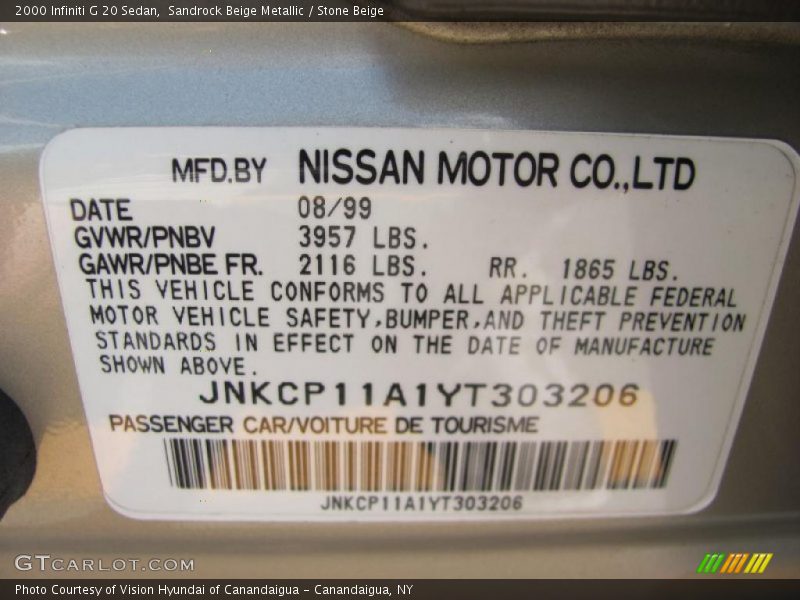 Sandrock Beige Metallic / Stone Beige 2000 Infiniti G 20 Sedan