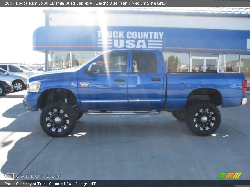 Electric Blue Pearl / Medium Slate Gray 2007 Dodge Ram 3500 Laramie Quad Cab 4x4
