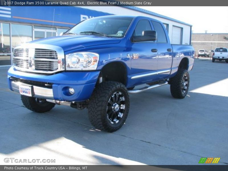 Electric Blue Pearl / Medium Slate Gray 2007 Dodge Ram 3500 Laramie Quad Cab 4x4