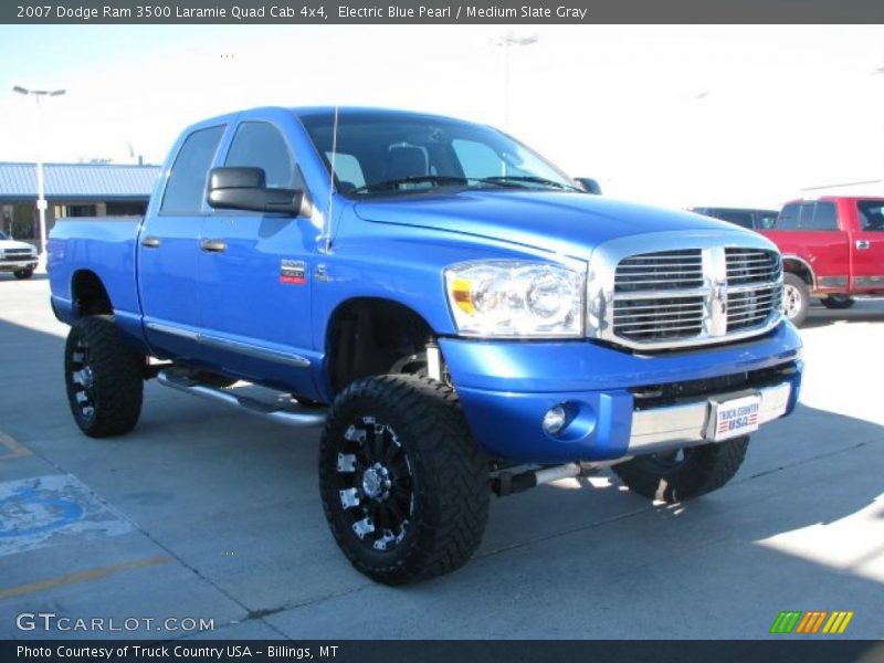 Electric Blue Pearl / Medium Slate Gray 2007 Dodge Ram 3500 Laramie Quad Cab 4x4