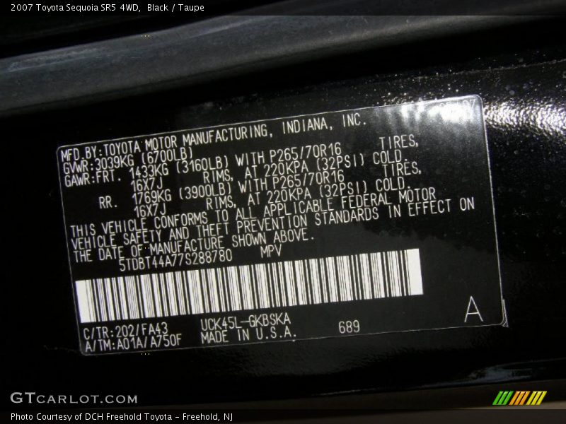 Black / Taupe 2007 Toyota Sequoia SR5 4WD