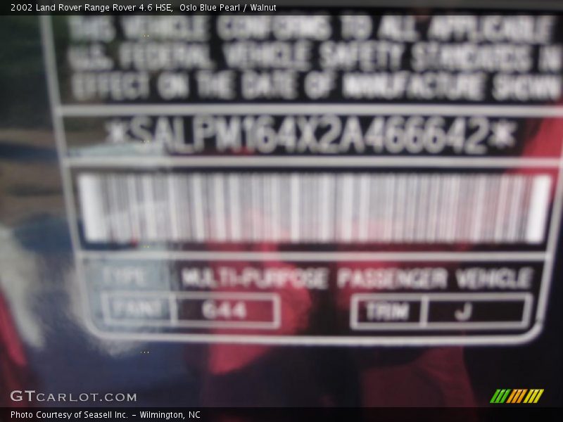 Oslo Blue Pearl / Walnut 2002 Land Rover Range Rover 4.6 HSE