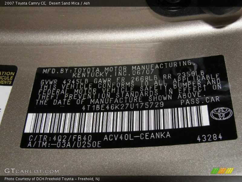 Desert Sand Mica / Ash 2007 Toyota Camry CE