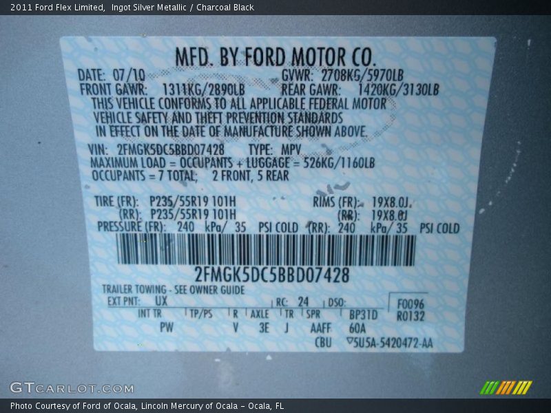 Ingot Silver Metallic / Charcoal Black 2011 Ford Flex Limited