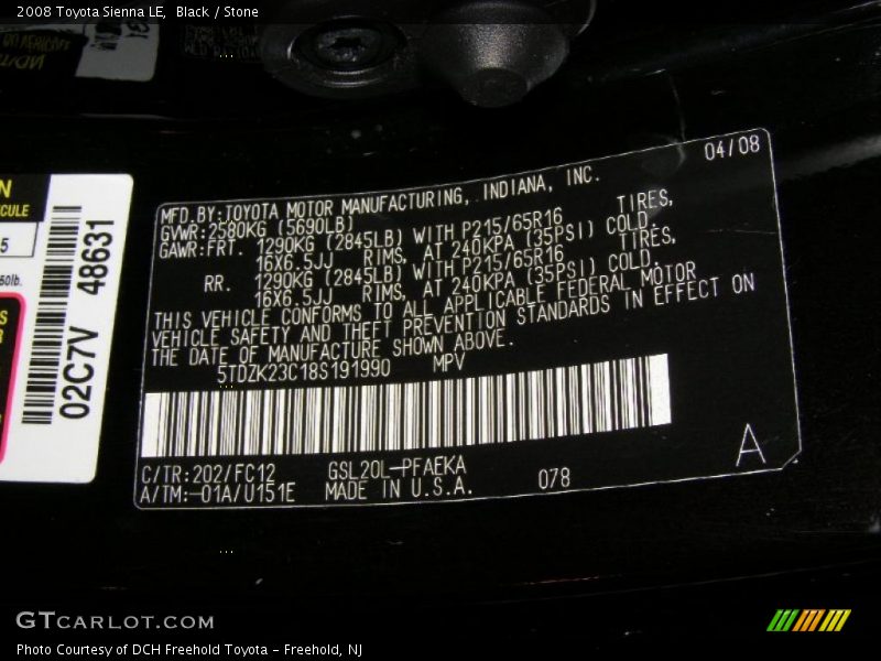 Black / Stone 2008 Toyota Sienna LE