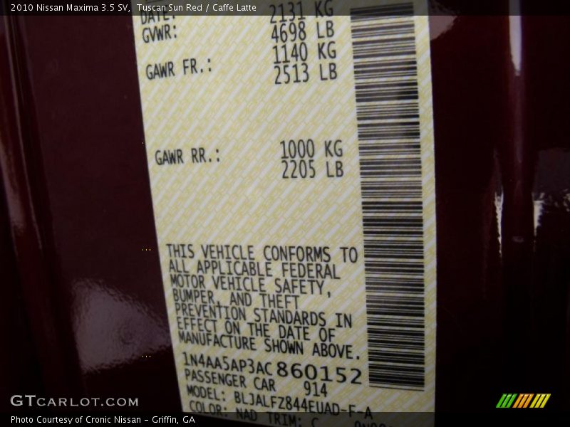 Tuscan Sun Red / Caffe Latte 2010 Nissan Maxima 3.5 SV