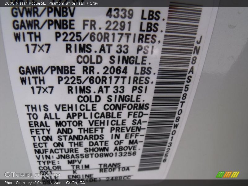 Phantom White Pearl / Gray 2008 Nissan Rogue SL