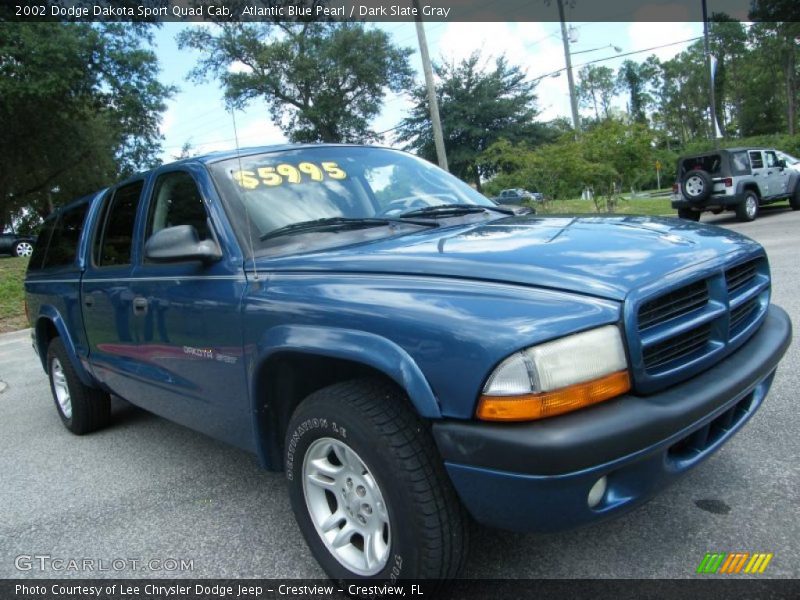 Atlantic Blue Pearl / Dark Slate Gray 2002 Dodge Dakota Sport Quad Cab