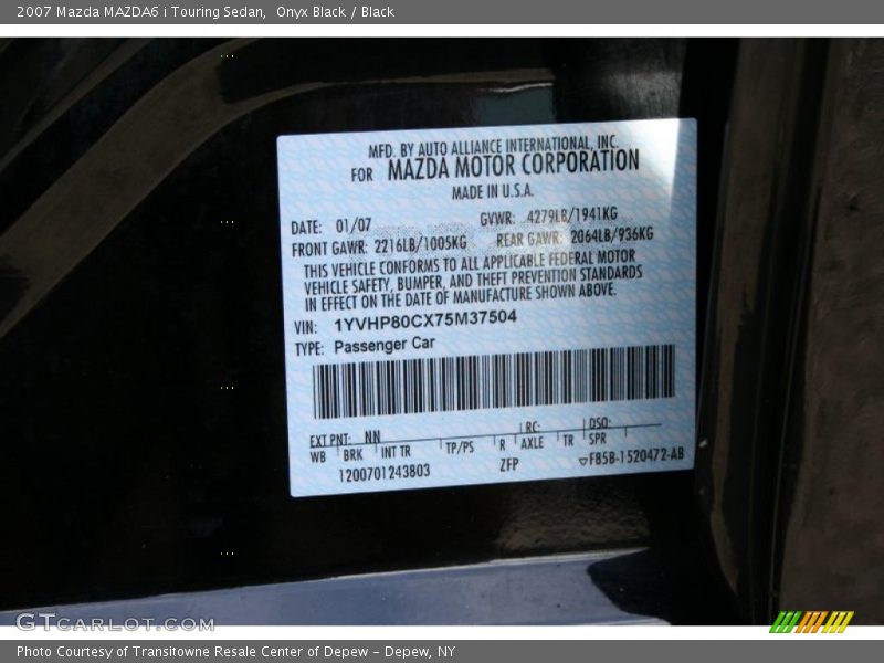 Onyx Black / Black 2007 Mazda MAZDA6 i Touring Sedan