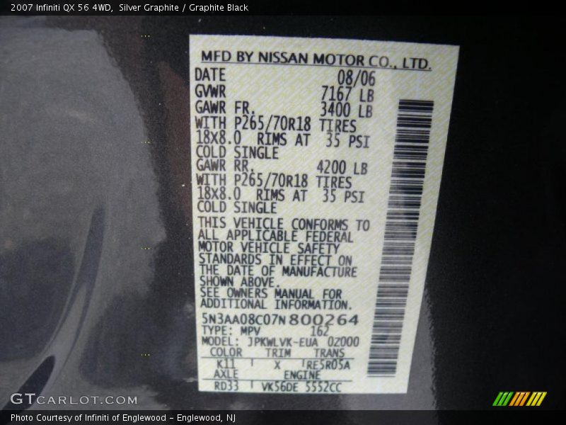 Silver Graphite / Graphite Black 2007 Infiniti QX 56 4WD