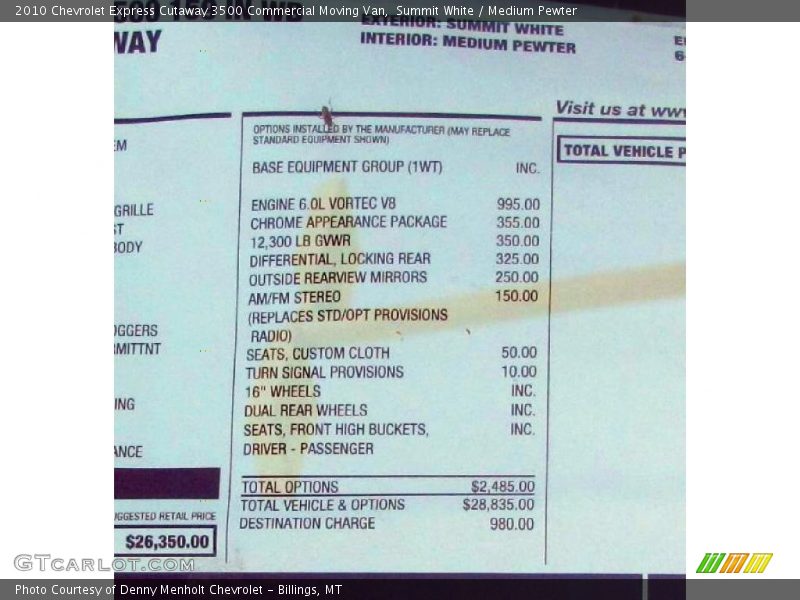 Summit White / Medium Pewter 2010 Chevrolet Express Cutaway 3500 Commercial Moving Van