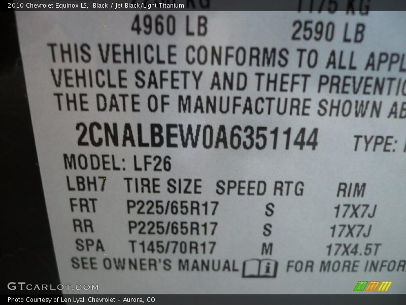 Black / Jet Black/Light Titanium 2010 Chevrolet Equinox LS