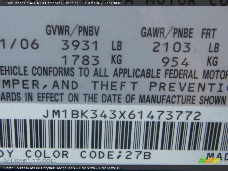 Winning Blue Metallic / Black/Blue 2006 Mazda MAZDA3 s Hatchback