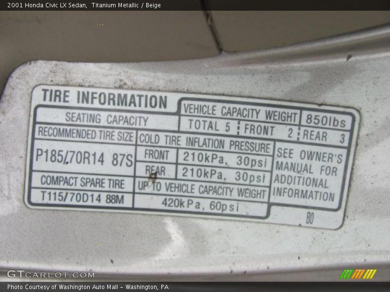 Titanium Metallic / Beige 2001 Honda Civic LX Sedan