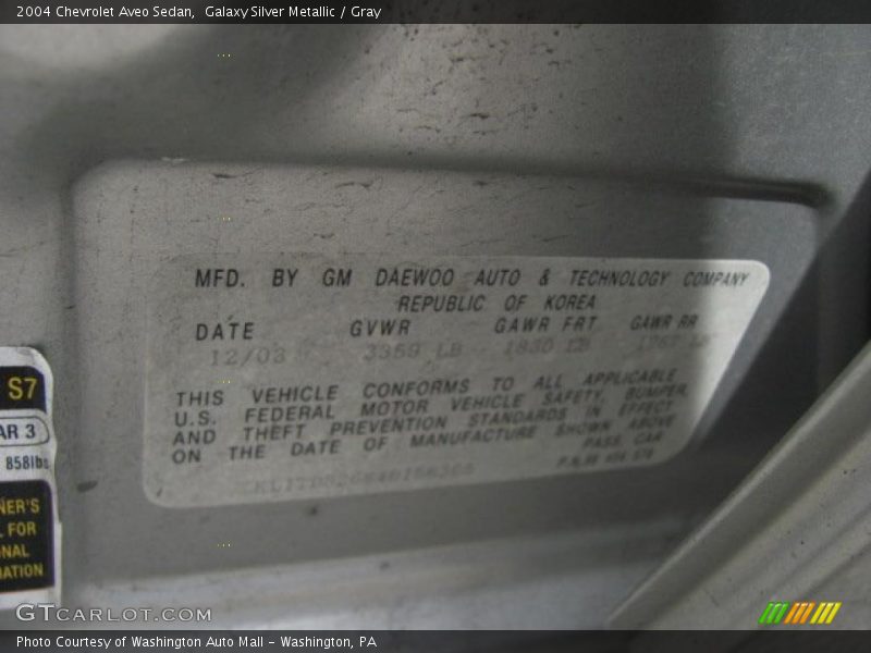 Galaxy Silver Metallic / Gray 2004 Chevrolet Aveo Sedan