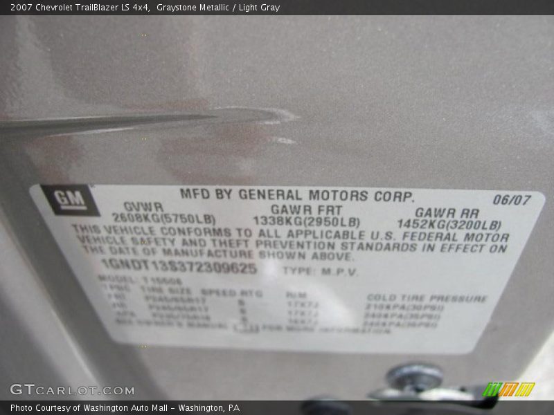 Graystone Metallic / Light Gray 2007 Chevrolet TrailBlazer LS 4x4