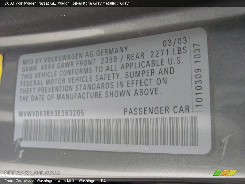 Silverstone Grey Metallic / Grey 2003 Volkswagen Passat GLS Wagon