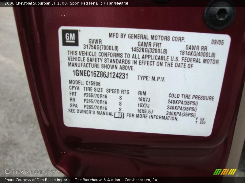 Sport Red Metallic / Tan/Neutral 2006 Chevrolet Suburban LT 1500