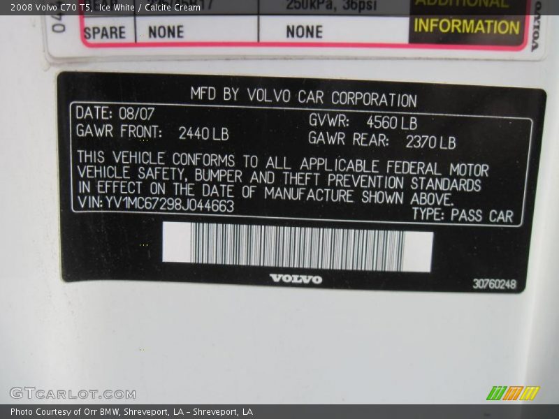 Ice White / Calcite Cream 2008 Volvo C70 T5