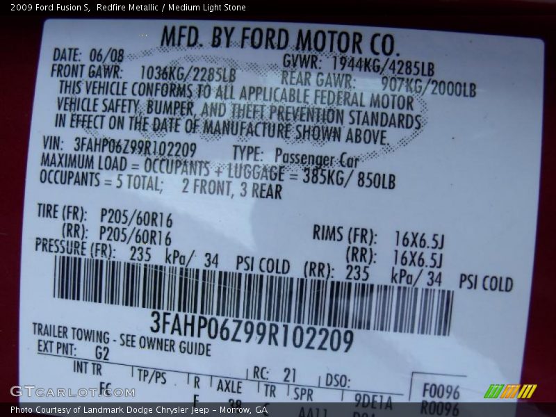 Redfire Metallic / Medium Light Stone 2009 Ford Fusion S