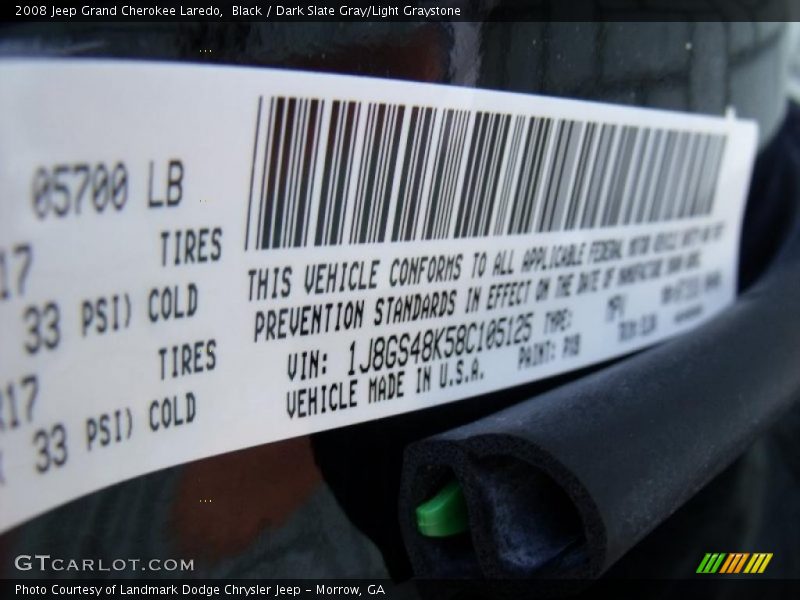 Black / Dark Slate Gray/Light Graystone 2008 Jeep Grand Cherokee Laredo