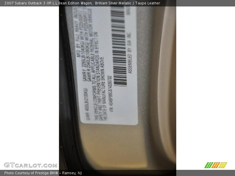 Brilliant Silver Metallic / Taupe Leather 2007 Subaru Outback 3.0R L.L.Bean Edition Wagon