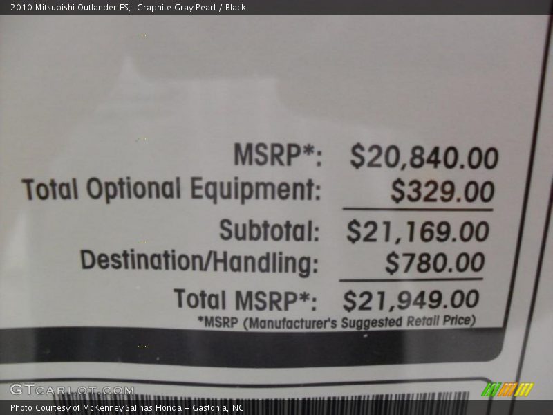 Graphite Gray Pearl / Black 2010 Mitsubishi Outlander ES