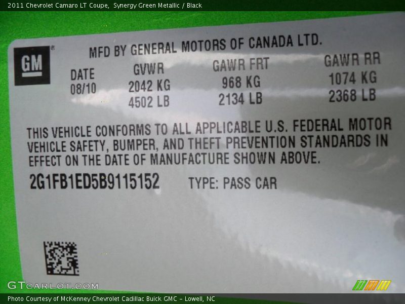 Synergy Green Metallic / Black 2011 Chevrolet Camaro LT Coupe