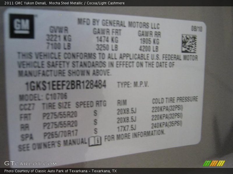 Mocha Steel Metallic / Cocoa/Light Cashmere 2011 GMC Yukon Denali