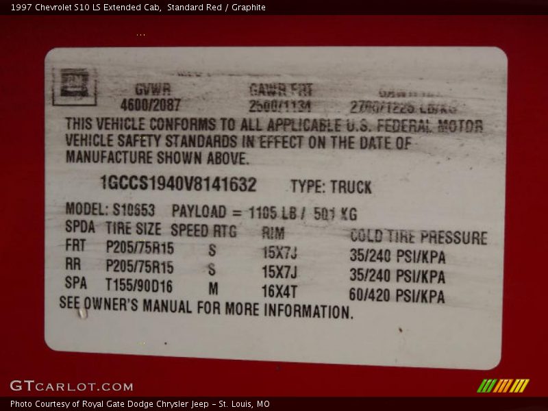 Standard Red / Graphite 1997 Chevrolet S10 LS Extended Cab