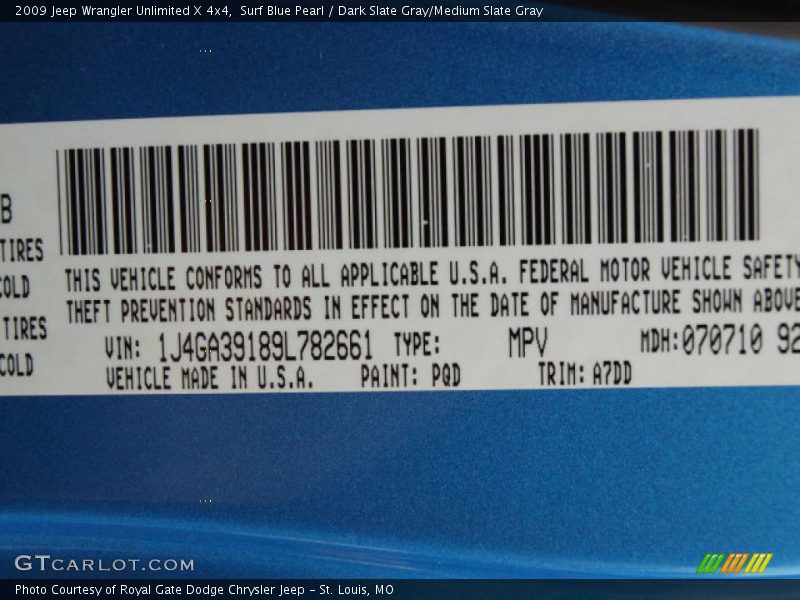 Surf Blue Pearl / Dark Slate Gray/Medium Slate Gray 2009 Jeep Wrangler Unlimited X 4x4