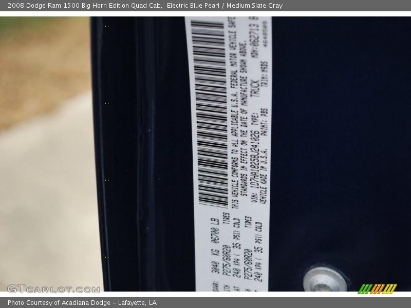 Electric Blue Pearl / Medium Slate Gray 2008 Dodge Ram 1500 Big Horn Edition Quad Cab
