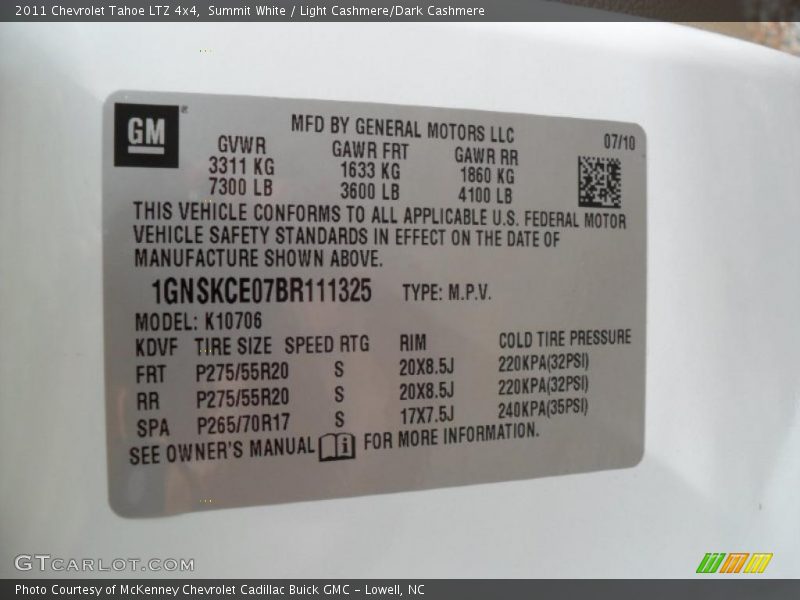 Summit White / Light Cashmere/Dark Cashmere 2011 Chevrolet Tahoe LTZ 4x4