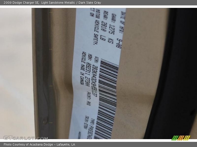 Light Sandstone Metallic / Dark Slate Gray 2009 Dodge Charger SE