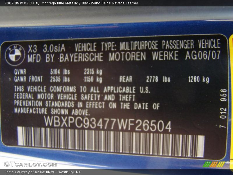 Montego Blue Metallic / Black/Sand Beige Nevada Leather 2007 BMW X3 3.0si