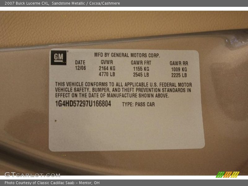 Sandstone Metallic / Cocoa/Cashmere 2007 Buick Lucerne CXL