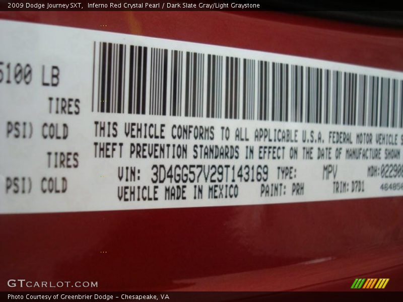 Inferno Red Crystal Pearl / Dark Slate Gray/Light Graystone 2009 Dodge Journey SXT