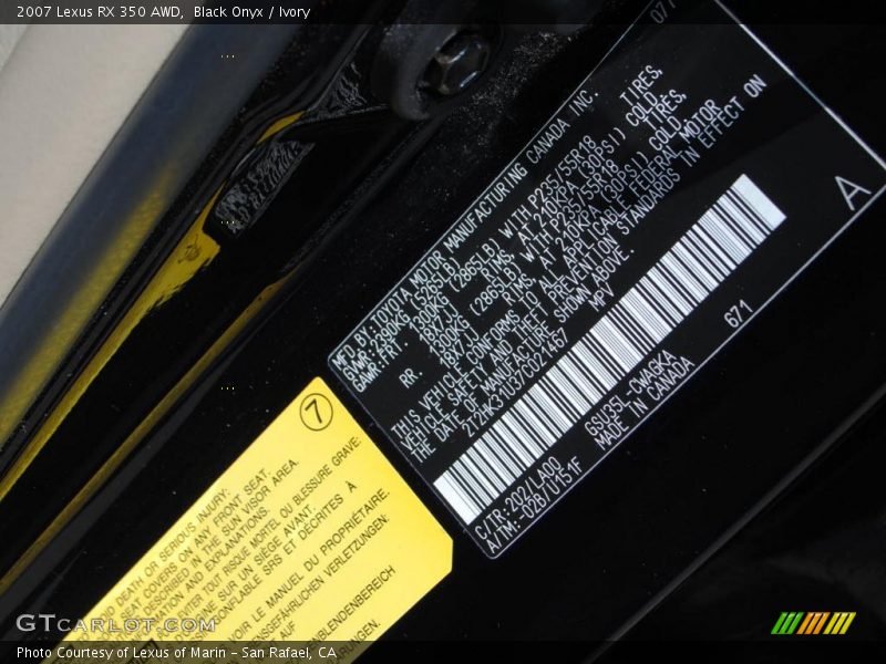 Black Onyx / Ivory 2007 Lexus RX 350 AWD