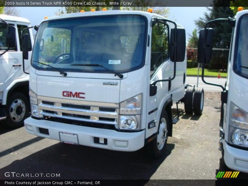 White / Gray 2009 Isuzu N Series Truck NPR 4500 Crew Cab Chassis