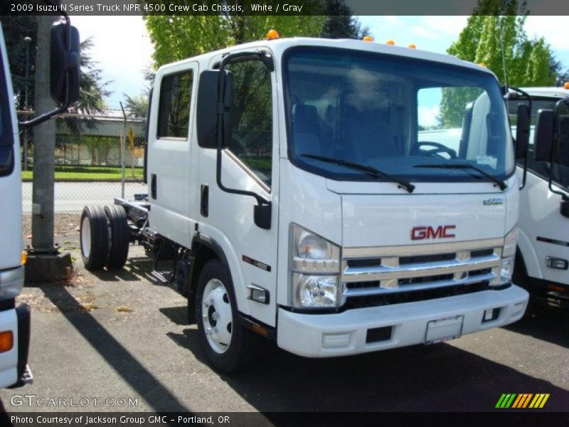 White / Gray 2009 Isuzu N Series Truck NPR 4500 Crew Cab Chassis