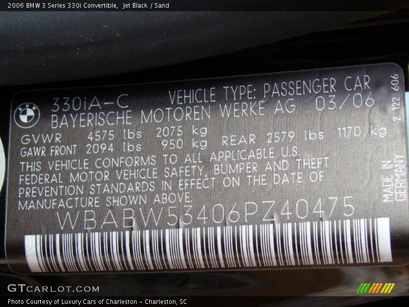 Jet Black / Sand 2006 BMW 3 Series 330i Convertible