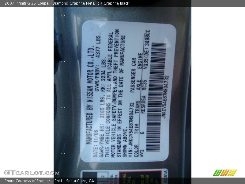 Diamond Graphite Metallic / Graphite Black 2007 Infiniti G 35 Coupe