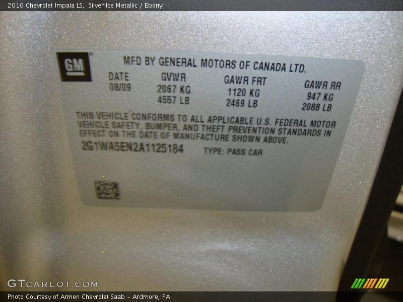 Silver Ice Metallic / Ebony 2010 Chevrolet Impala LS