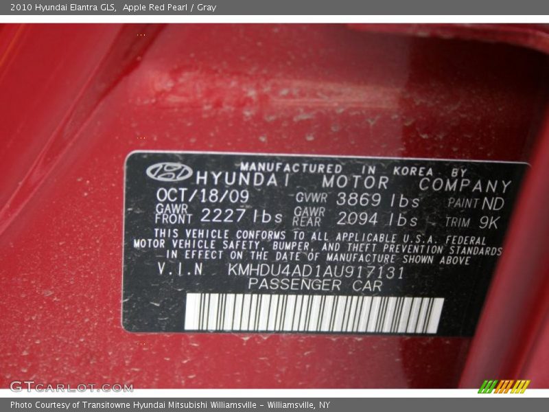 Apple Red Pearl / Gray 2010 Hyundai Elantra GLS