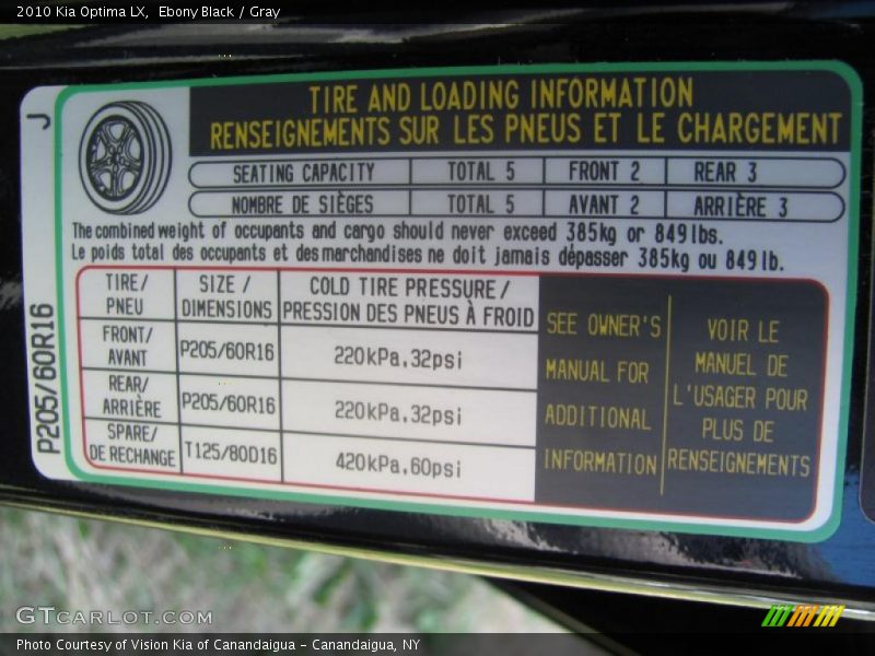 Ebony Black / Gray 2010 Kia Optima LX