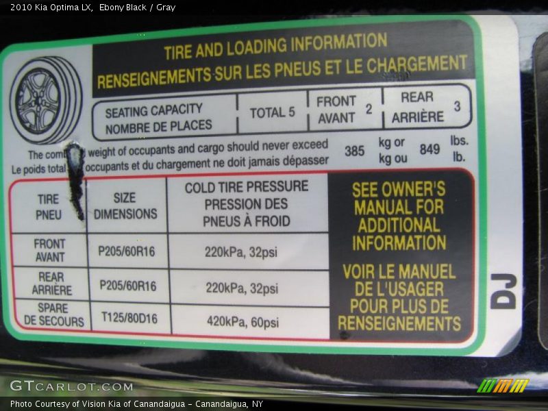 Ebony Black / Gray 2010 Kia Optima LX